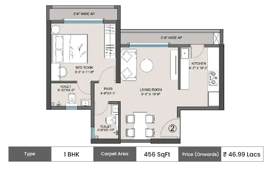 Mayfair Virar Gardens 1 BHK floor plan, 456 sq ft carpet area